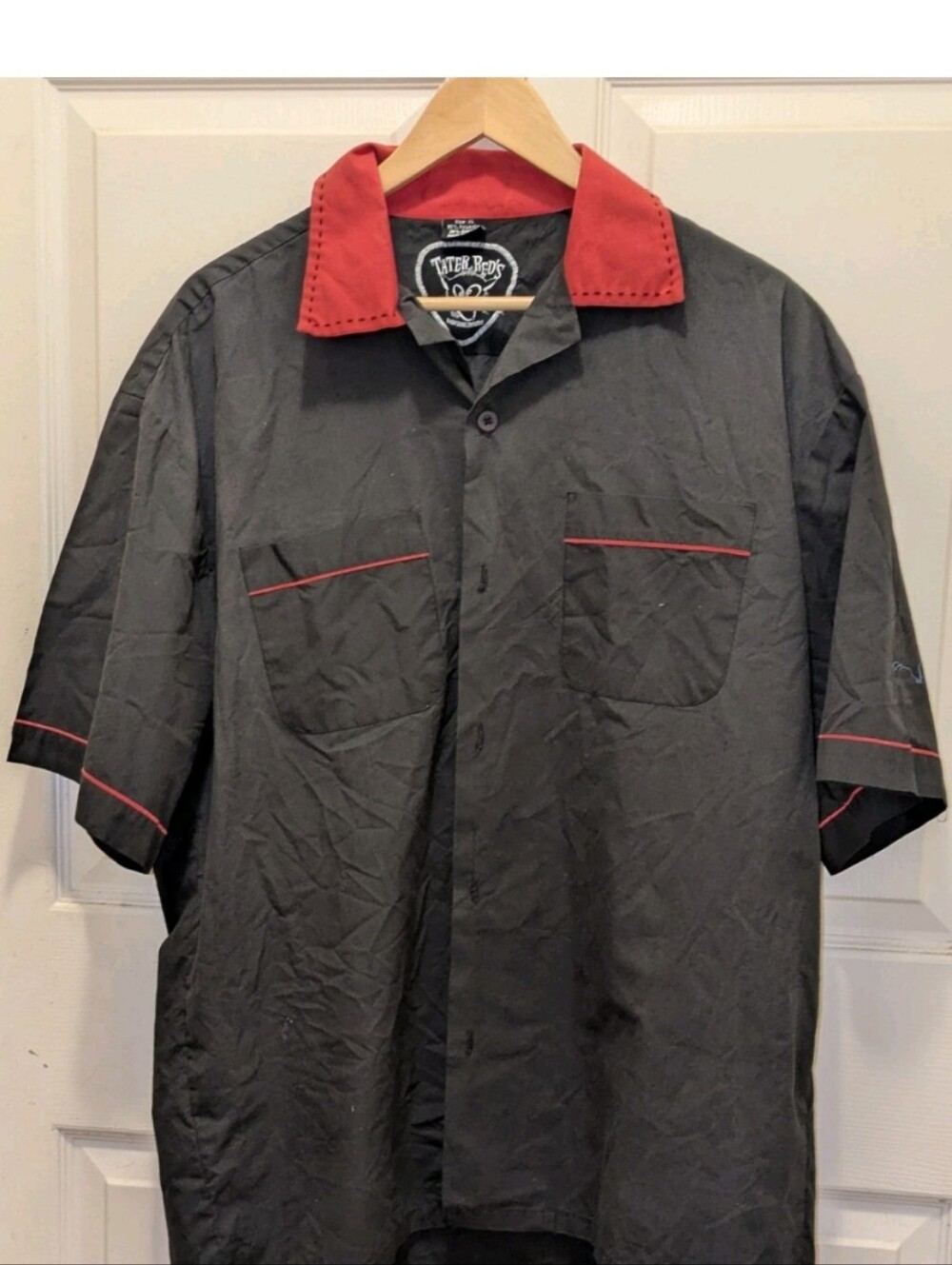 Vintage 90s Black & Red Short-Sleeve Motorcycle Bowling Shirt